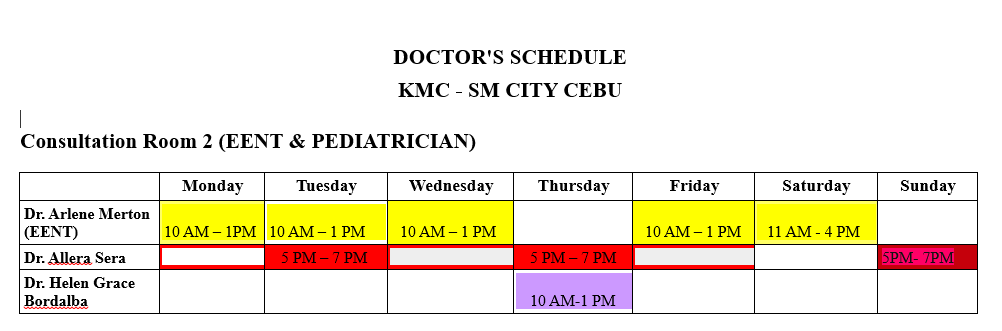 Kaiser Medical Center EENT and Pediatrician schedule